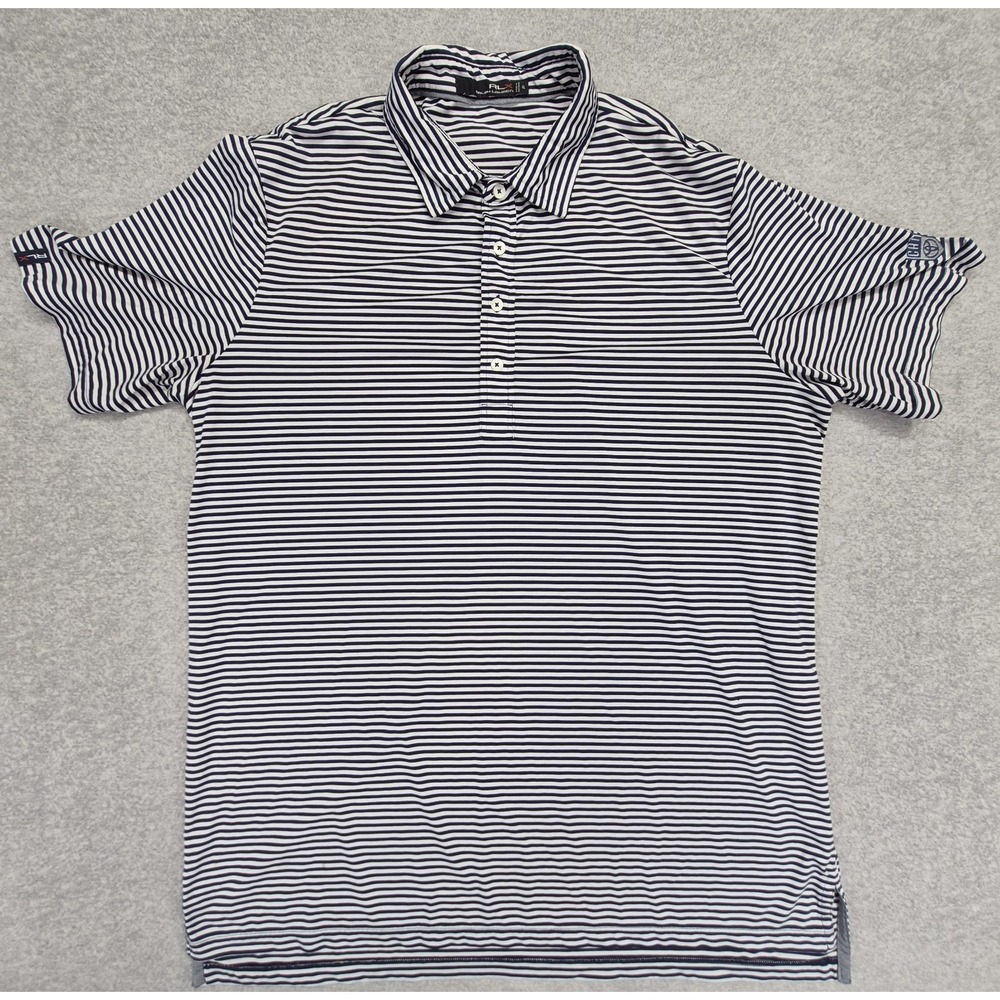 RLX Ralph Lauren Golf Polo Shirt Mens XL Blue White Striped Performance Short SL